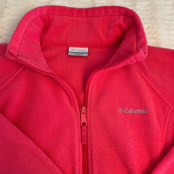 Columbia Pink Fleece Zip Jacket Size XL Front Zip Pockets Warm Adjustable Hem - Picture 3 of 8
